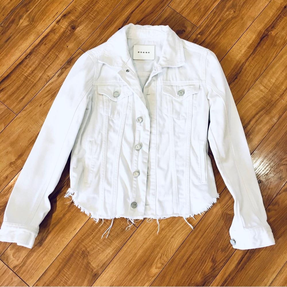 BlankNYC denim jean jacket coat white distressed cropped Xs small cottag…